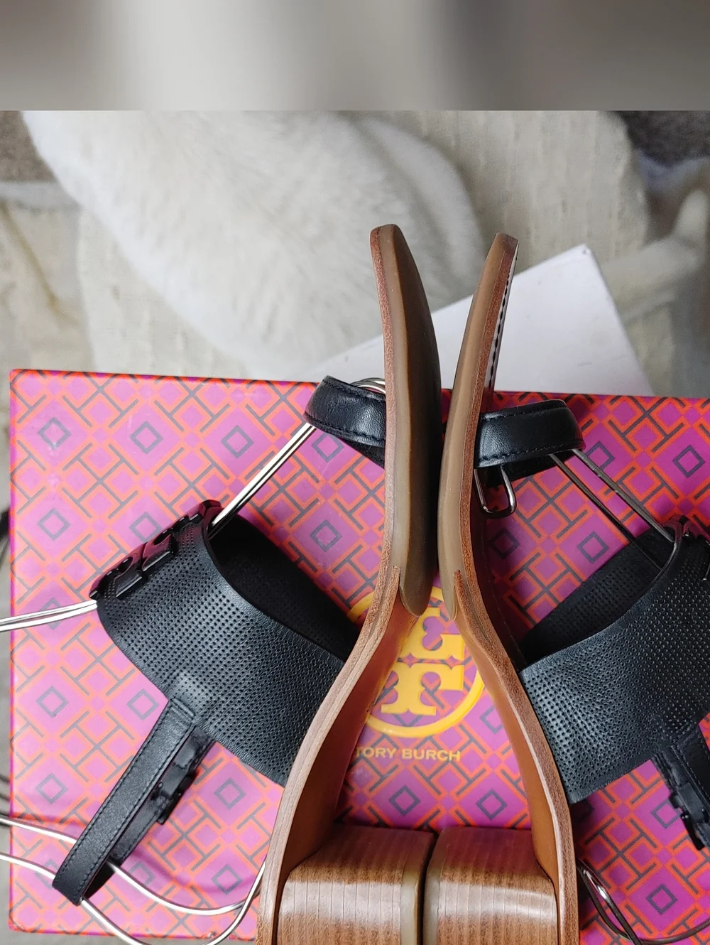 TORY BURCH LOWELL 2 PERFORATED SANDAL, BLACK 9.5